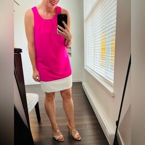 OLEG CASSINI Hot Pink White Colorblock Shift Dress size 8